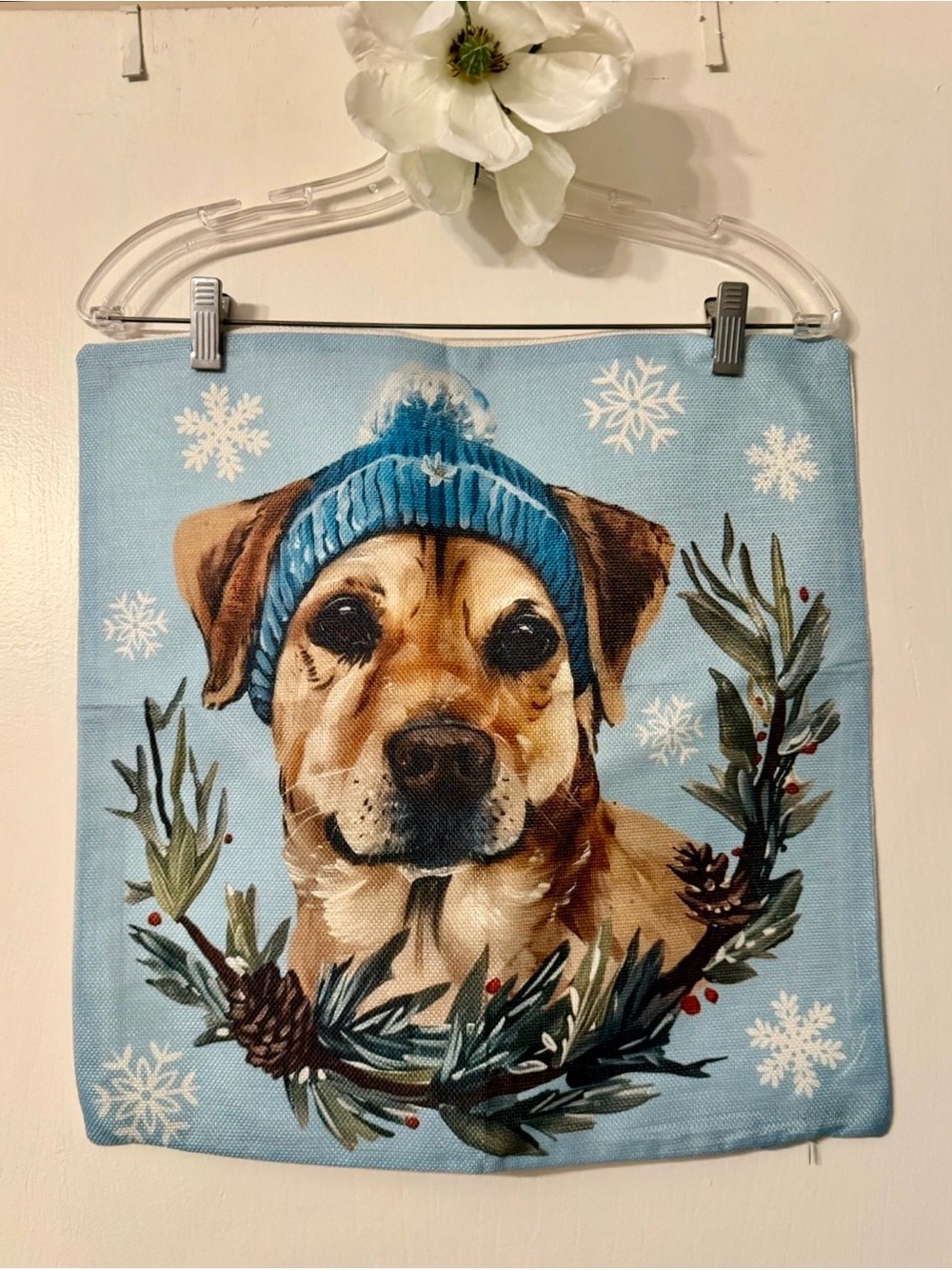 Holiday Labrador Winter Blue Pillowcase Cover NWOT